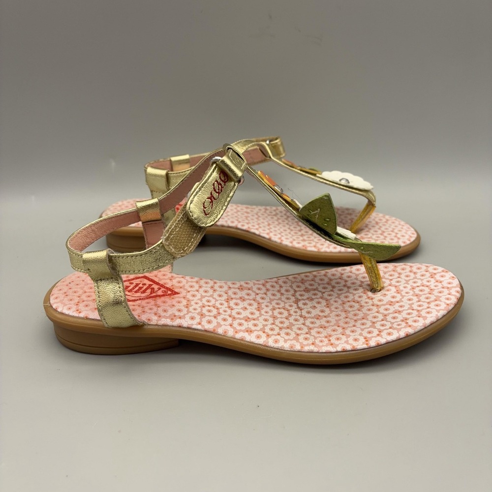 Oilily Sandals Womens Size 36 Gold Thong Floral Rhinestone Strap Cute Colorful - Picture 6 of 12